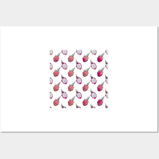 Tropical Dragon Fruit Halves White Pattern Posters and Art